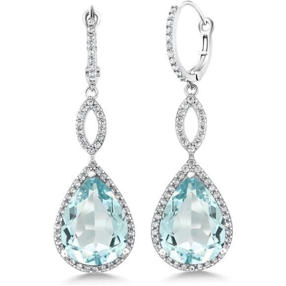 20.0 Ct Tw Sterling Silver 925 Aquamarine Bridal Chandelier Teardrop Earrings - Picture 1 of 3